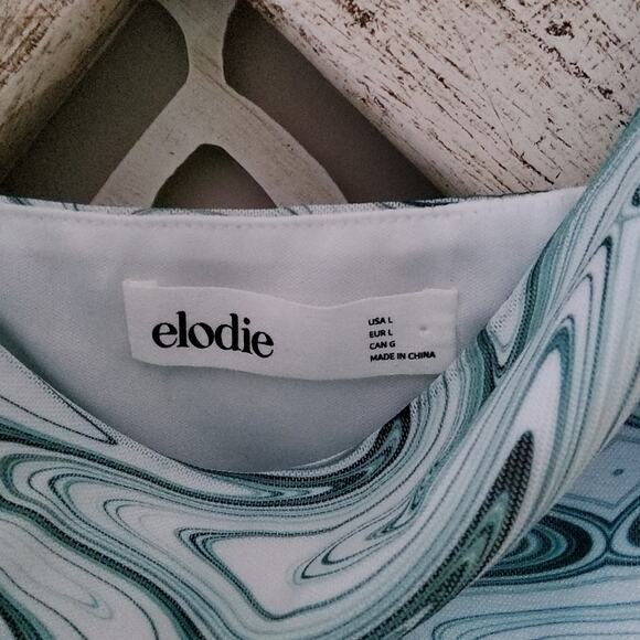 New Junior's Elodie Cowl Neck Sleeveless Tie Straps Mini Slip Dress Green Swirl - Picture 11 of 12